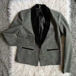 J. Crew Blazer Gray Wool(?) Black Velvet Shawl Collar Tuxedo One Button Size 4/6